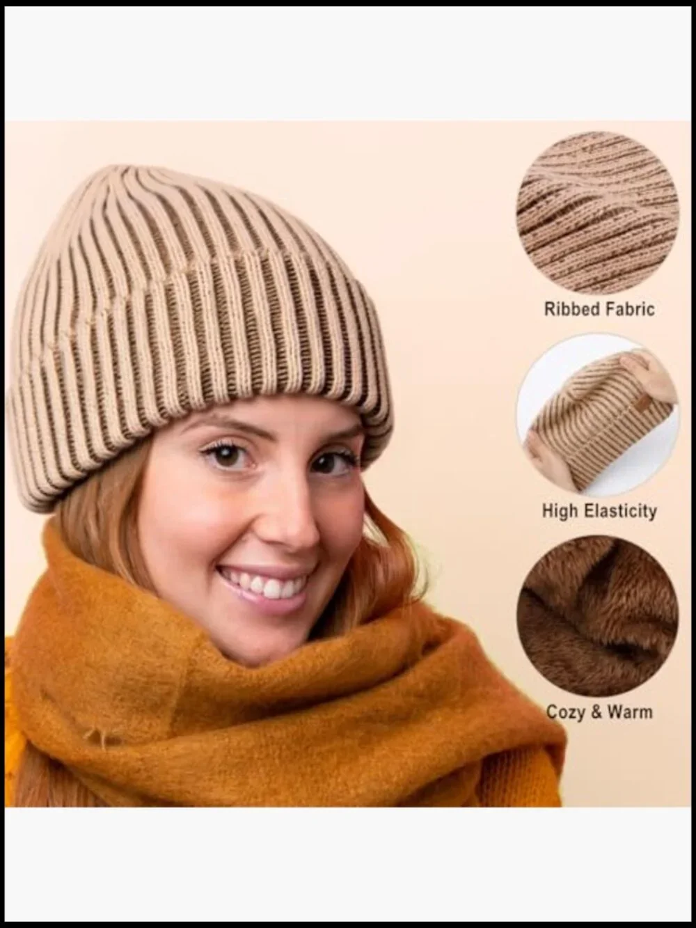 3 Pack Thermal Plush Lined Beanie Double Layer Warm Knit Hat for Cold Weather - Picture 5 of 7